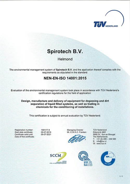 Spirotech ISO 14001 - TUV Certificato
